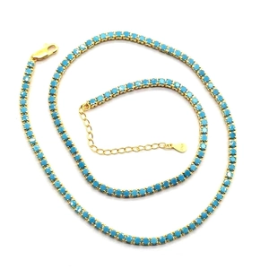 Parure collier et bracelet tennis en argent S925 avec pierres de zircon turquoise