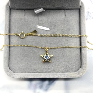 Gold-plated S925 silver necklace with a star pendant featuring a blue gemstone