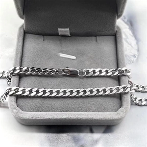 Classic S925 sterling silver Cuban link chain necklace for men in a velvet jewelry box