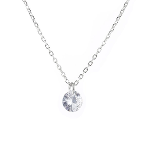 Minimalist S925 sterling silver necklace featuring a brilliant round cubic zirconia pendant