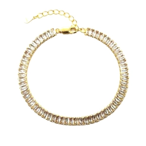 Bracciale tennis in argento sterling S925 dorato con zirconi rettangolari lucidi