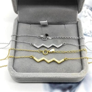 Minimalist S925 sterling silver wavy heartbeat necklaces with sparkling zircons in gold and silver