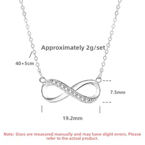 Detail of S925 silver infinity pendant with small zircons and 40+5cm adjustable chain