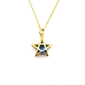 Minimalist S925 silver gold-plated star necklace with a blue gemstone on a gold cross chain