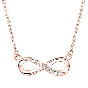 Rose gold infinity pendant necklace with cubic zirconia on a minimalist chain
