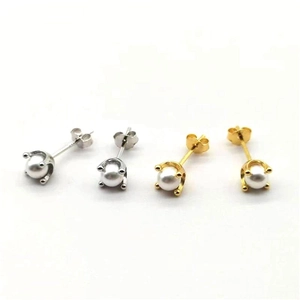 Artificial Pearl Stud Earrings With 925 Sterling Silver Earring Post Prong Setting Minimalist Elegant Small Jewelry For Women