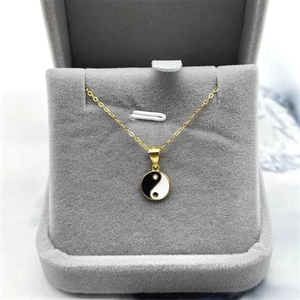Collier en argent S925 doré avec pendentif Tai Chi Yin Yang noir et blanc classique