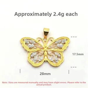 Macro detail of tricolor S925 sterling silver butterfly pendant with hollow leaf patterns
