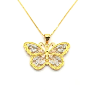 Elegant S925 sterling silver butterfly pendant necklace with tri-color filigree wings