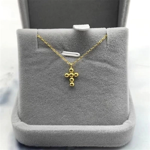 Minimalist S925 sterling silver golden cross pendant necklace with round bead design