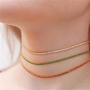 Ras de cou triple en argent S925 avec zircons blancs, verts et rouges pour femme en couches