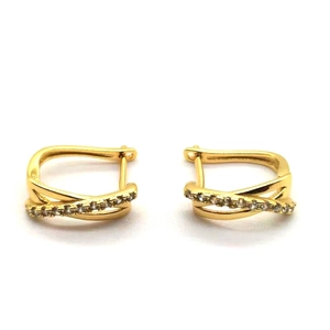 Boucles d'oreilles créoles croisées en argent S925 doré avec zircons cubiques brillants