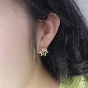 Élégantes boucles d'oreilles hexagramme en argent S925 avec zircons scintillants