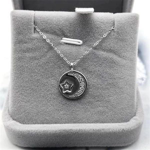Elegant S925 sterling silver moon and star pendant necklace with sparkling zircons
