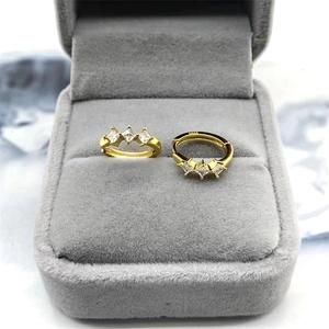 Exquisite S925 sterling silver hoop earrings with three square zircons in gold plating
