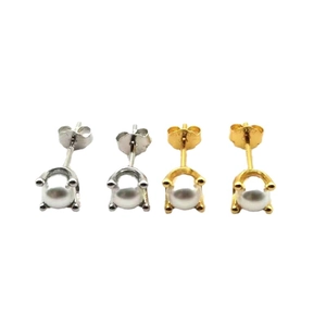 Minimalist S925 sterling silver four-prong pearl stud earrings in gold and silver finishes