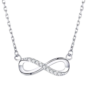 Elegant S925 sterling silver infinity necklace with sparkling zircon pavé on thin chain