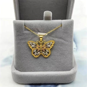 Elegant S925 sterling silver butterfly pendant necklace with multi-color gold plating