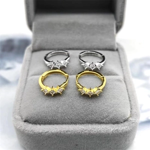 S925 sterling silver hoop earrings with three square-cut sparkling cubic zirconia stones