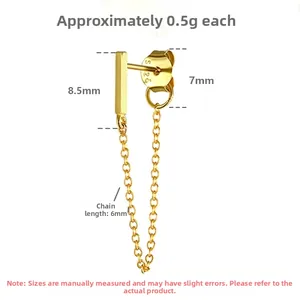 Detailed size specifications for gold S925 sterling silver chain drop earrings