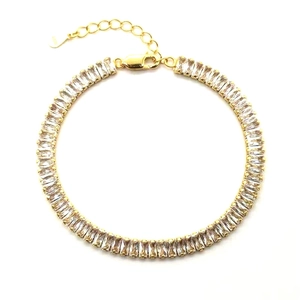 Bracciale Tennis in Argento Sterling 925 Con Zirconi Baguette Da Donna Placcato Oro Platino Regolabile Gioielli Moda Hip Hop