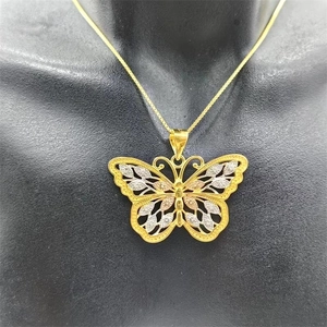 Elegant S925 sterling silver butterfly pendant necklace featuring tri-color gold plating