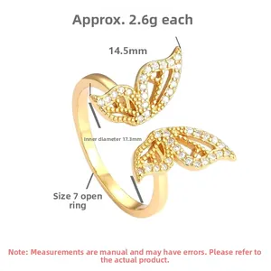 Macro view showing 2.6g butterfly open ring specs with 17.3mm inner diameter details