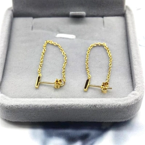 Minimalist S925 sterling silver gold T-bar chain threader earrings for women