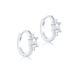 S925 sterling silver hoop earrings with geometric emerald cut cubic zirconia stones