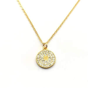 925 Sterling Silver Eight Pointed Star Pendant Necklace For Women Gold Plated Round Rhinestone Starburst Clavicle Chain Jewelry Gift