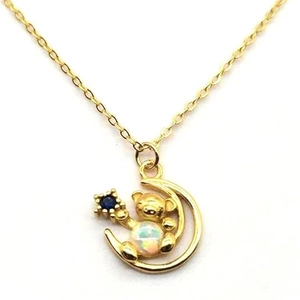 925 Sterling Silver Bear Crescent Moon Pendant Necklace With Artificial Pearl Rhinestone Cute Women Animal Jewelry Gift