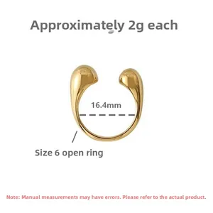Detail view of gold S925 sterling silver drop ring showing size 6 and 16.4mm diameter