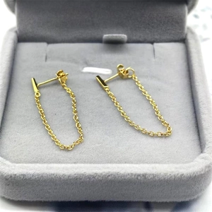 Minimalist S925 sterling silver gold chain threader earrings for women on a jewelry box