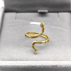 Bague serpent ajustable en argent S925 doré avec incrustations de zircons blancs