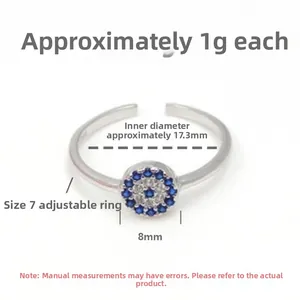 Detailed size specifications for the S925 silver evil eye ring showing 17.3mm inner diameter