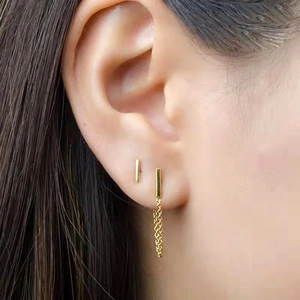 Minimalist S925 sterling silver chain earrings with sleek bar design in gold finish
