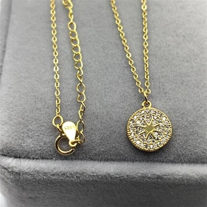 S925 sterling silver gold plated round north star pendant necklace with sparkling zircon