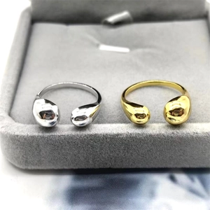 Asymmetric S925 sterling silver water drop open rings in gold and silver polished finish