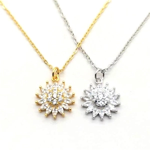 S925 sterling zilveren zonnebloem ketting set met sprankelende zirkonia kristallen