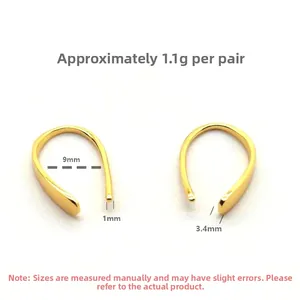 Detailed view of 1.1g gold-plated S925 silver U-shaped earrings with 9mm opening
