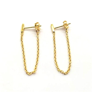 Minimalist 925 Sterling Silver Chain Earrings For Women Gold Plated T-Bar Geometric U-Shape Drop Stud Earrings Fashion Jewelry