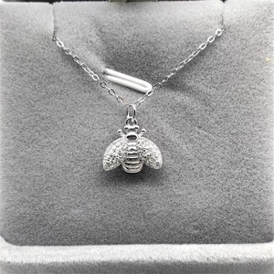 S925 sterling silver honey bee pendant necklace with sparkling pavé cubic zirconia