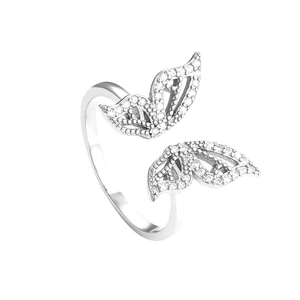 Elegant S925 sterling silver butterfly open ring with sparkling pavé cubic zirconia