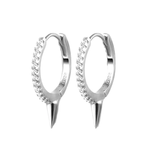 Boucles d'oreilles créoles S925 argent sterling avec diamants pavés et pendentifs pointe