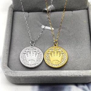 S925 Sterling Silber Kronen Medaillon Halsketten in Gold und Silber mit KING Gravur