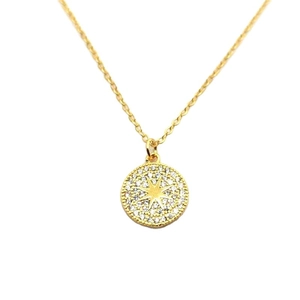 Gold plated S925 sterling silver necklace with starburst pavé cubic zirconia pendant