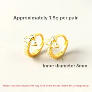Detailed view of S925 silver gold cross earrings with zircons, 8mm inner diameter size