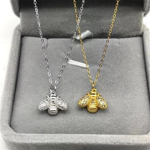 S925 sterling silver bee pendant necklace with zircon wings in gold and silver finish