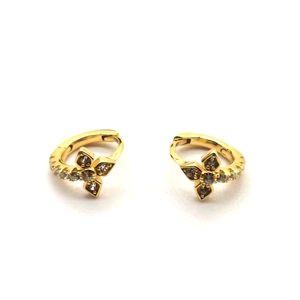 S925 sterling silver gold hoop earrings with zircon studded flower charms for women