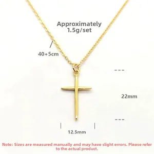 Detailed size specifications of 18K gold cross pendant with 40+5cm adjustable chain